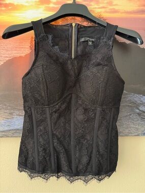 GUESS Black Lace Corset-Style Tank with Gold Zipper/ S/ New